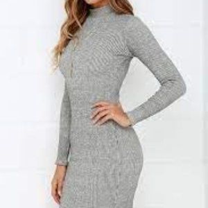 LULU'S I MIST YOU HEATHER GREY RIBBED KNIT MIDI SWEATER DRESS - L